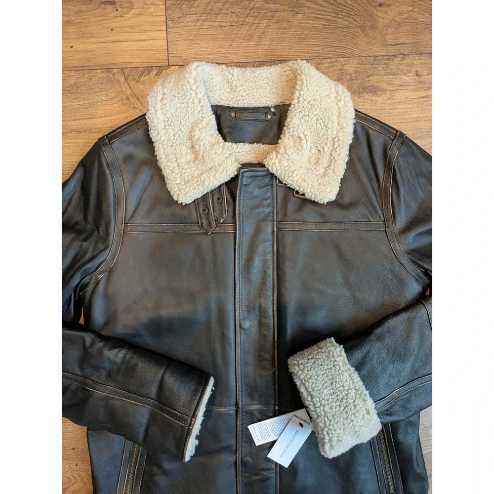 NWT $750 Wilsons Leather‎ Mens Sherpa Lined Leather Jacket Dark Brown Size M